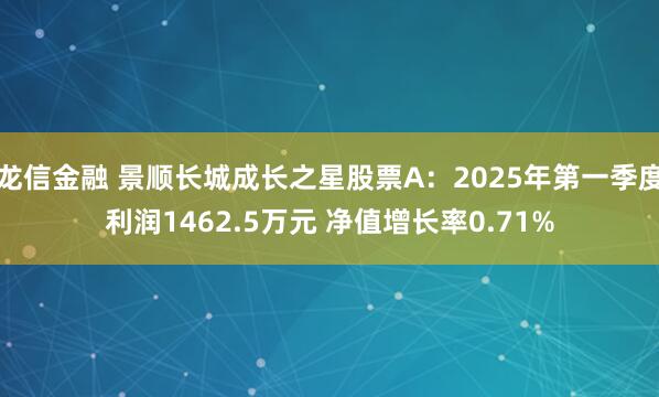 龙信金融 景顺长城成长之星股票A：2025年第一季度利润1462.5万元 净值增长率0.71%
